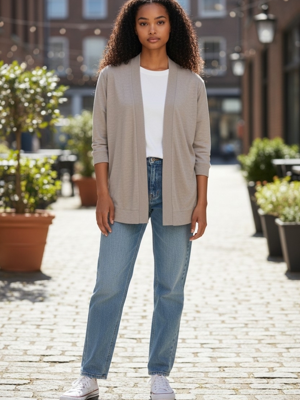 Open-Front Taupe Women’s Cardigan Sweater